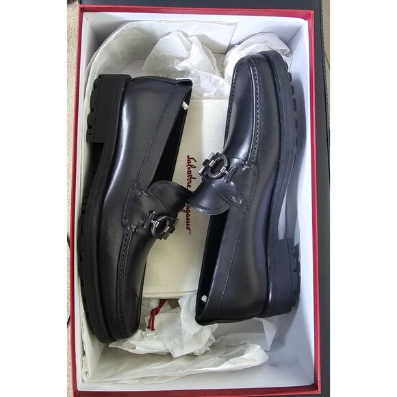 NEW Ferragamo Men David Double Gancini Thick Lug Leather Loafers 6D Quiet Luxury - Picture 12 of 12